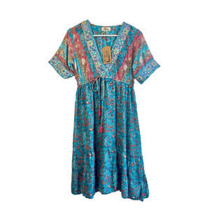 *NWT* BIGG BULL Boho Short Sleeve Dress With Embroidery & Mirrored Detail